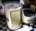 Harley Möbel mit interessantem Uralt-Logo Spezialanfertigung von Kunden Keep Calm and Carry On - Ölfaß Stuhl Motoroe...